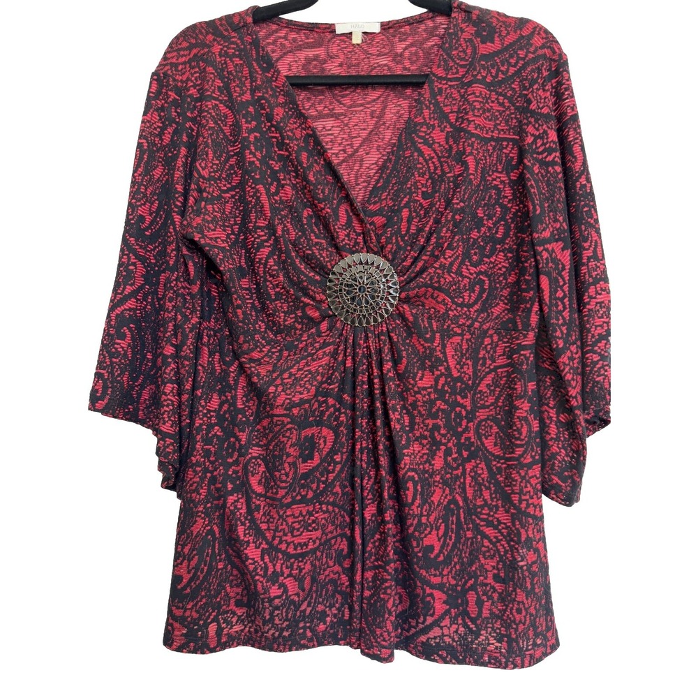 Top Blouse L Semi Sheer Stretch Boho Whimsigoth Red Fairy Grunge Indie Hippie